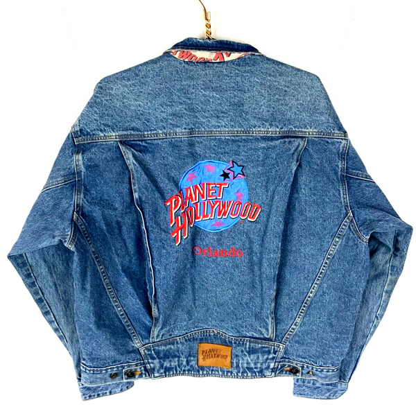 Vintage Planet Hollywood Denim Jean Jacket XL Blue Medium Wash 90s