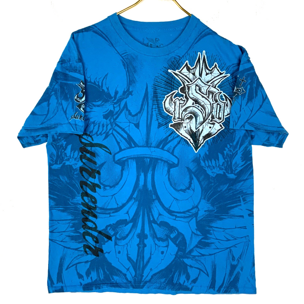 Y2K Chemistry T-Shirt Large Blue Grunge All Over Print Big Logo Surrender