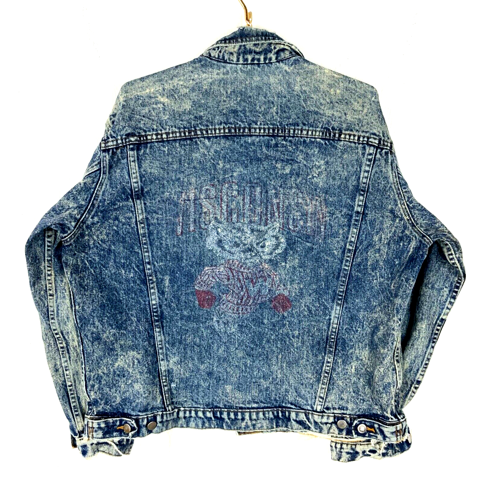 Vintage Wisconsin Badgers Denim Jean Jacket XL Blue Acid Wash 90s