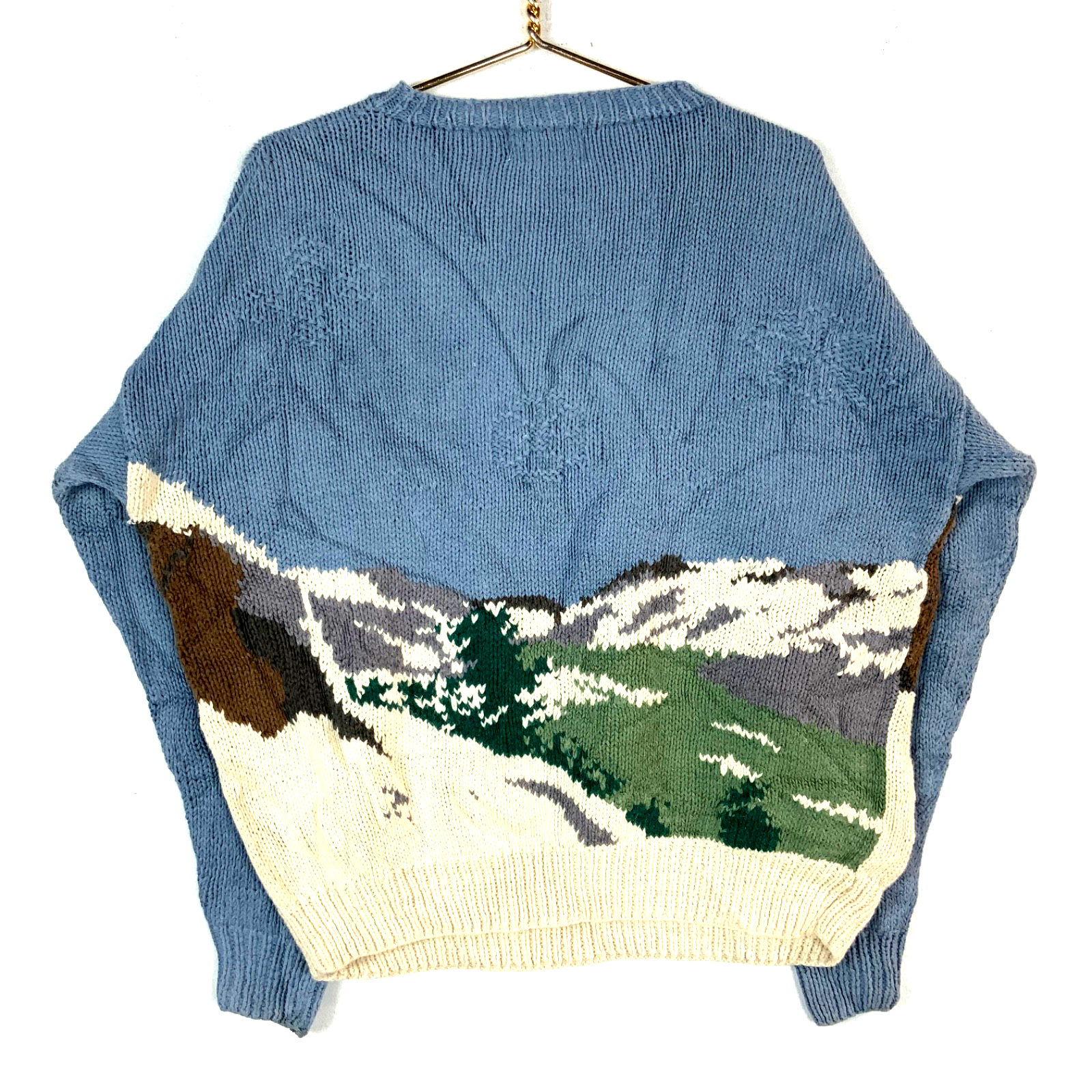 Vintage Britches Hand Knit Sweater Large Blue Crewneck Snowboard 90s
