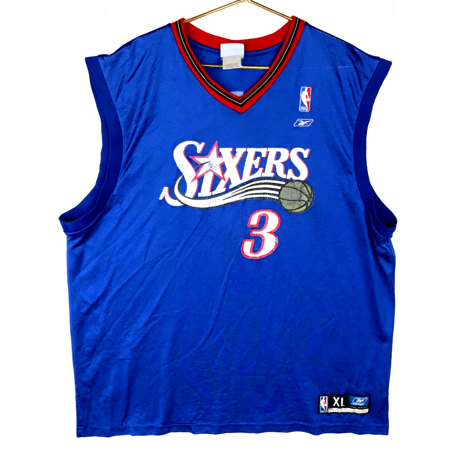 Vintage Philadelphia 76ers Jersey XL Reebok Allen Iverson Blue Nba