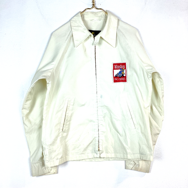 Vintage 1980s Winston Pro Series Windbreaker Harrington Jacket Size Large Ivory