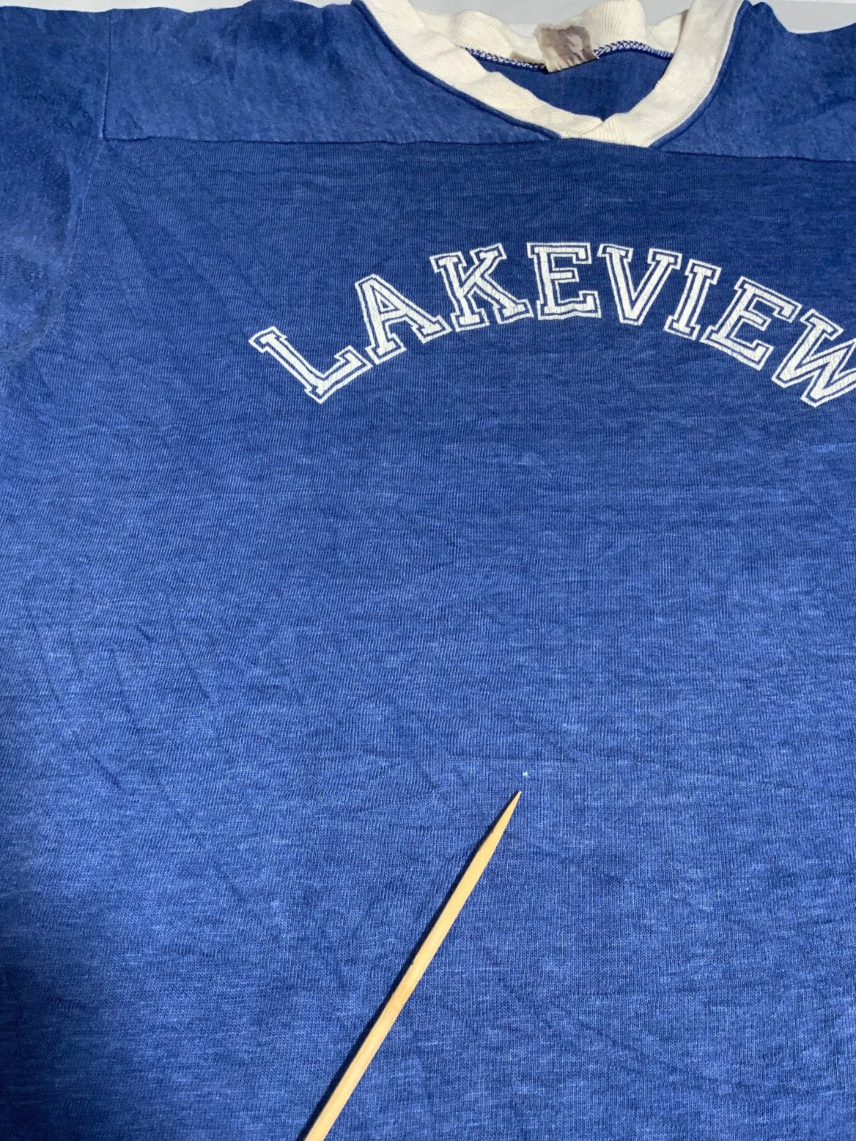 Vintage 1970s Wolf T-Shirt Size XL Blue V-Neck Single Stitch Lakeview