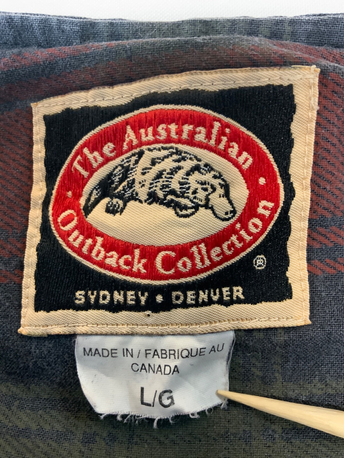 Vintage The Australian Outback Denim Jean Vest Large Black Plaid Lined 90s