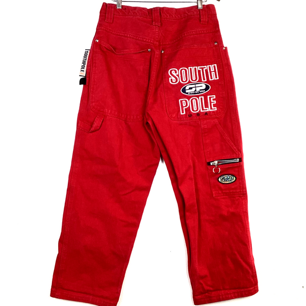 Vintage South Pole Denim Jean Size 34x30 Red Baggy Y2K