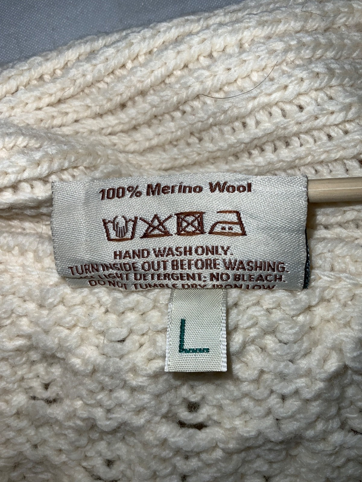 Vintage Irish Wool Grandpa Cable Knit Sweater Large White Shawl