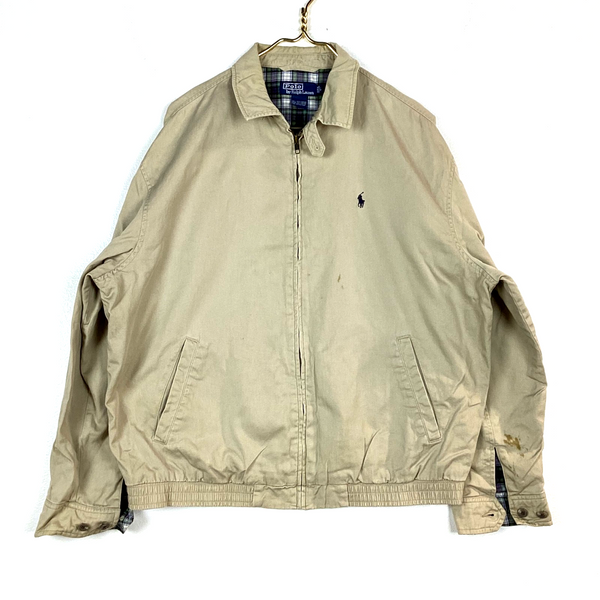 Vintage Polo Ralph Lauren Harrington Jacket Size Large Beige FullZip Plaid Lined