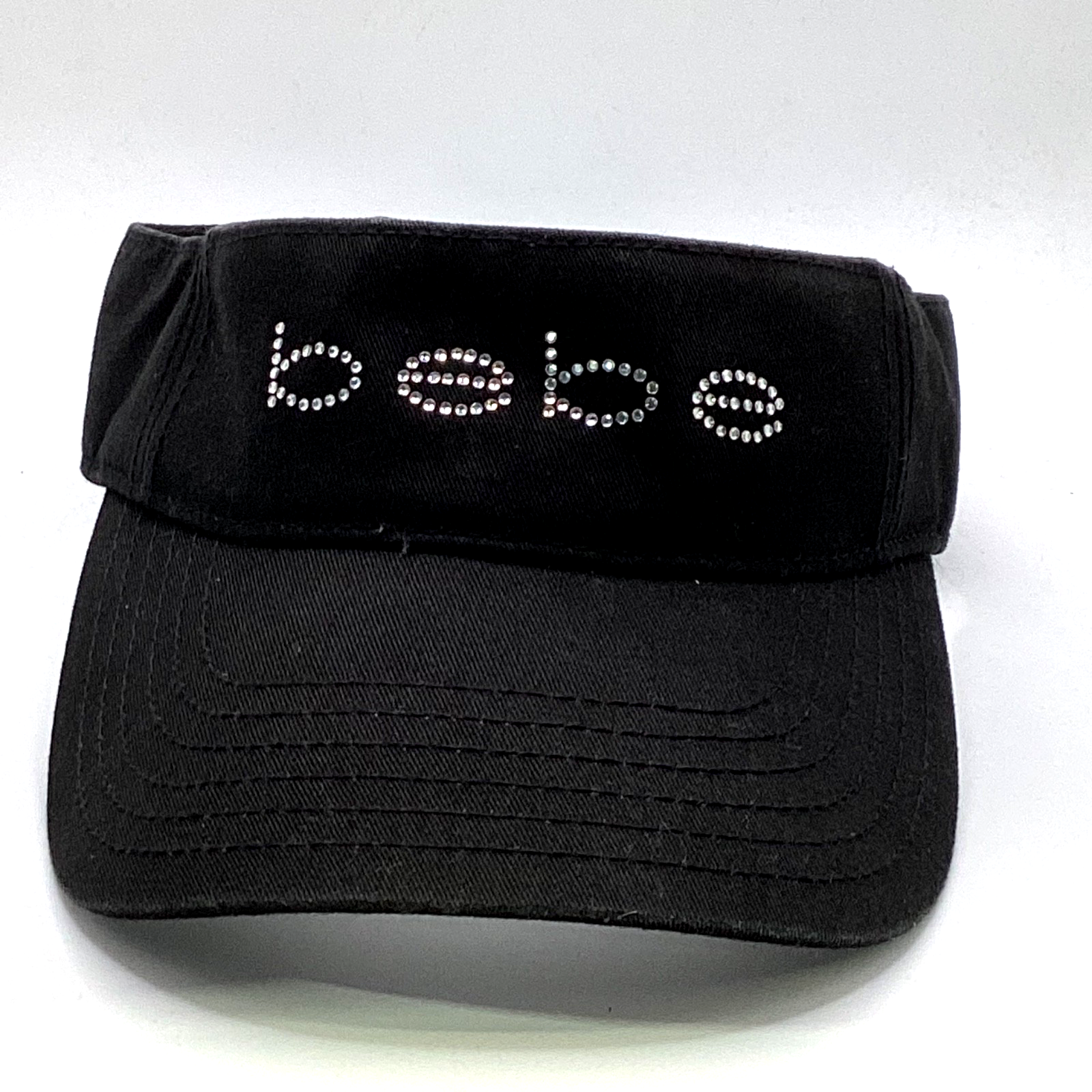 Vintage Bebe Black Visor Hat Cap Adjustable Rhinestone Y2K