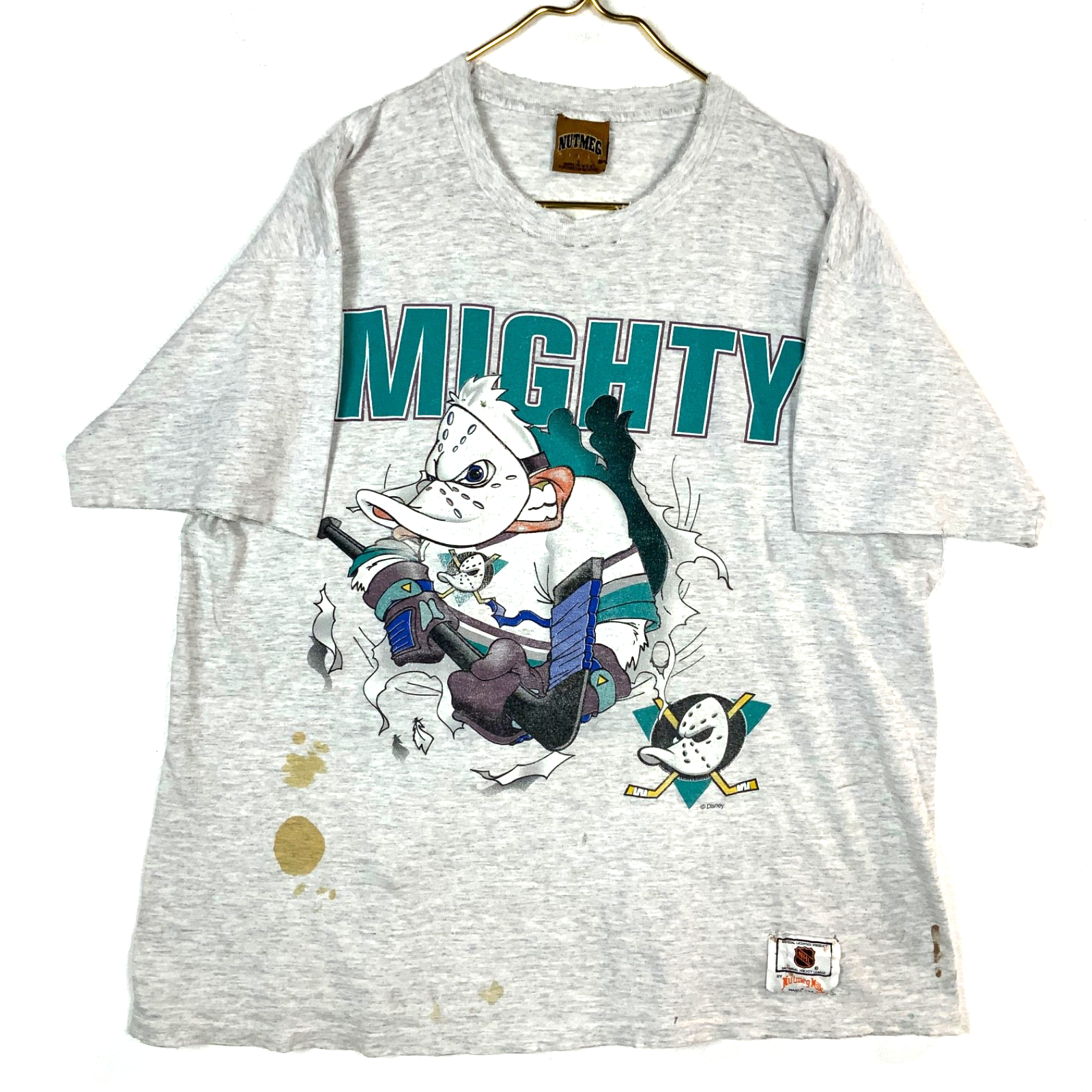Vintage Anaheim Mighty Ducks Nutmeg T-Shirt Large Made Usa Nhl Breakthrough 90s