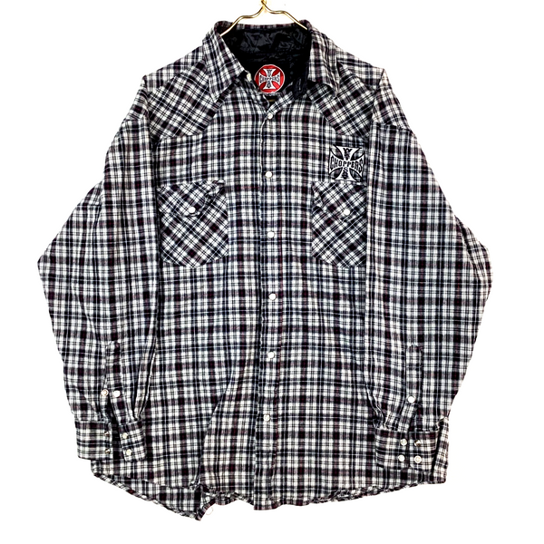 Vintage West Coast Choppers Shirt Size Large Gray Plaid Long Sleeve
