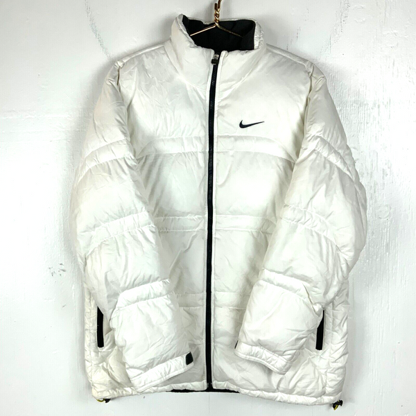 Vintage Nike Swoosh Puffer Down Jacket Size Medium White Full Zip 90s