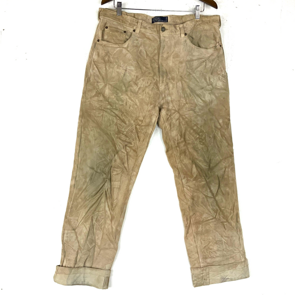 Vintage Polo By Ralph Lauren Suede Leather Pants Size 38x32 Brown