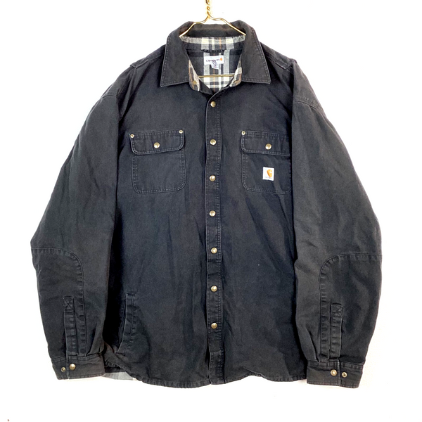 Vintage Carhartt Flannel Lined Shirt Jacket Size 3XL Black Long Sleeve Canvas
