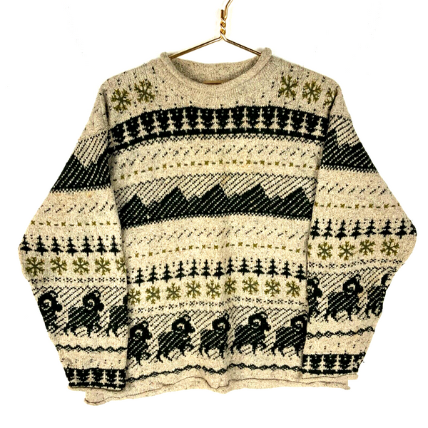 Vintage Woolrich Knit Wool Sweater Women’s Medium Beige Rolled Neck Sheep