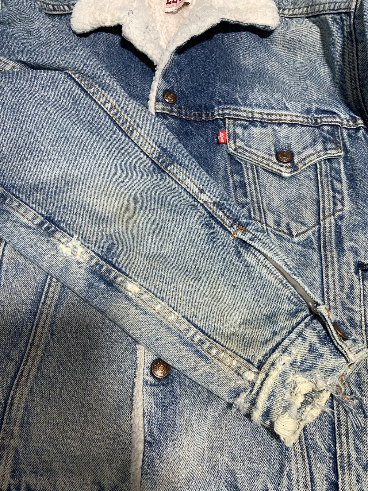 Vintage Levi’s Denim Jean Jacket Small Made Usa Snap Button Sherpa Lined Usa 80s