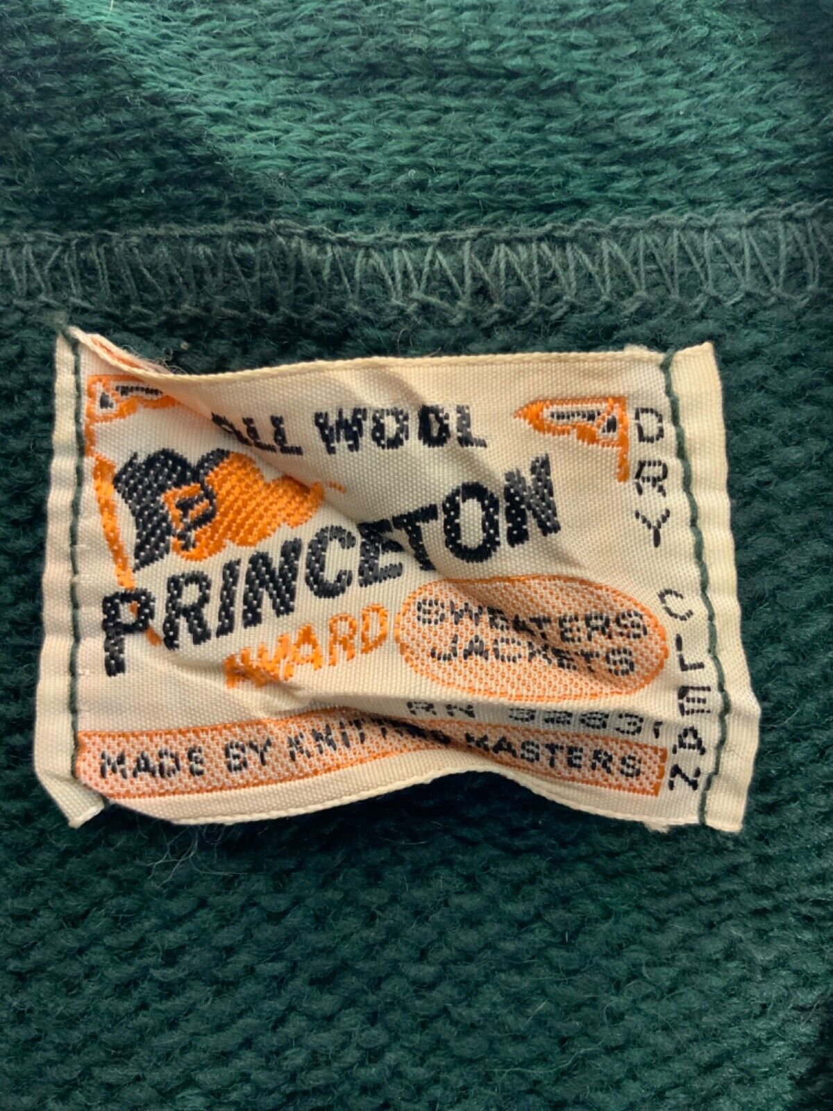 Vintage Princeton 1950s Knit Wool Sweater Small Green Cardigan Made Usa