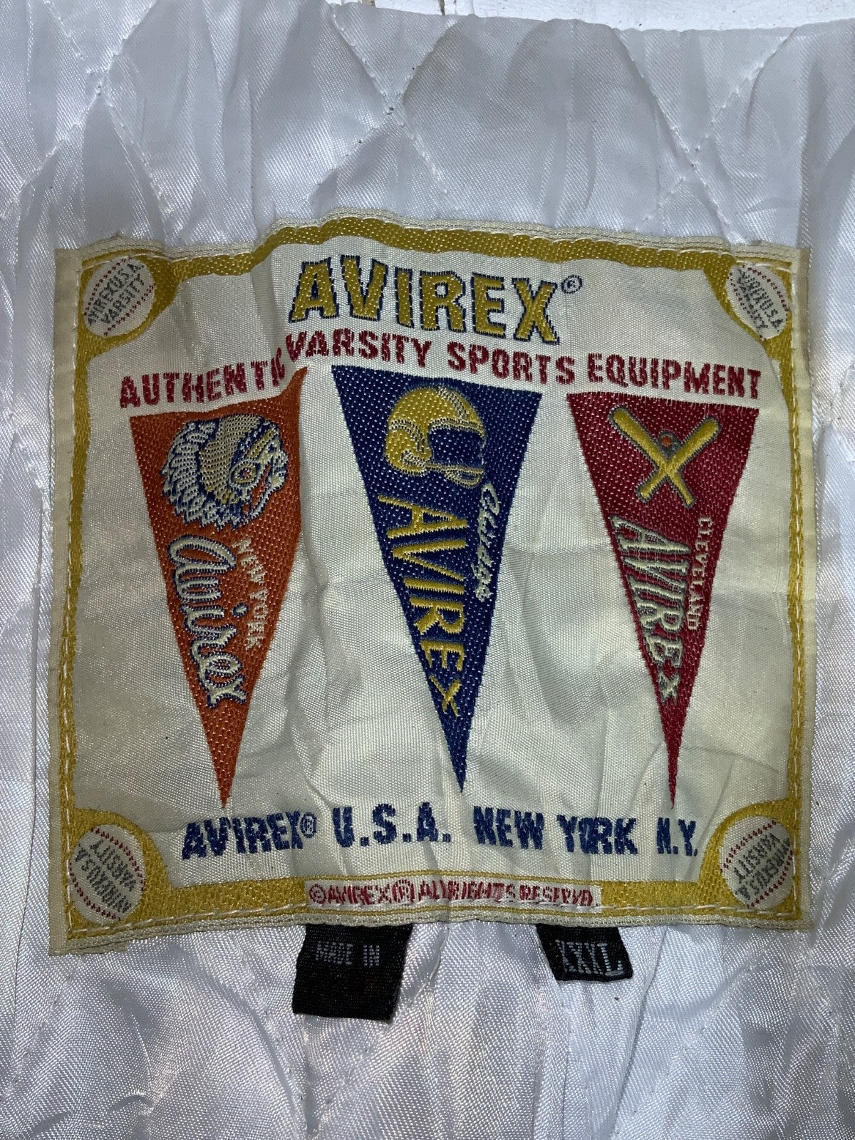 Vintage Avirex Usa Varsity Leather Bomber Jacket 3XL White Lined Full Zip