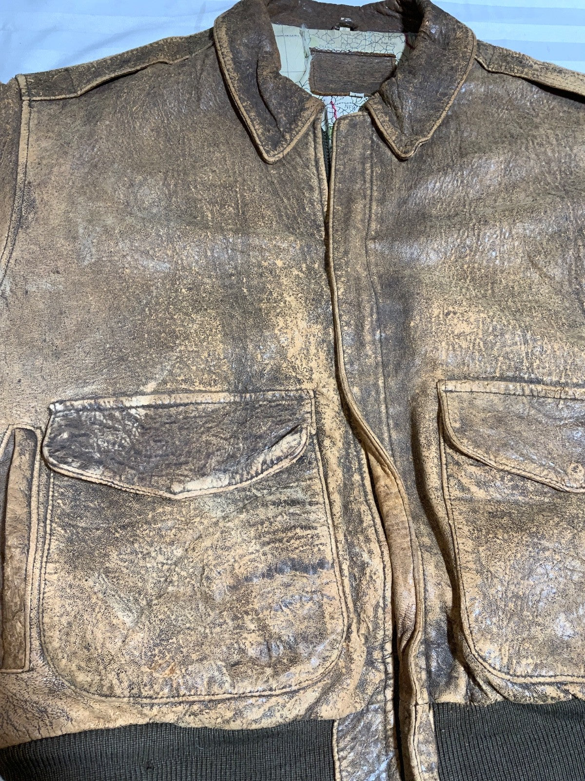 Vintage 1990s Leather Bomber Jacket Large Brown Lined Full Zip