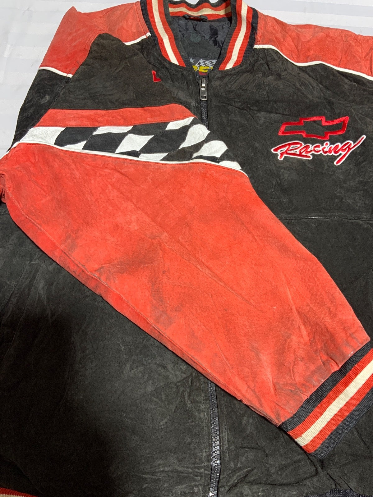 Vintage Chevrolet Racing Nascar Suede Leather Bomber Jacket Medium Black
