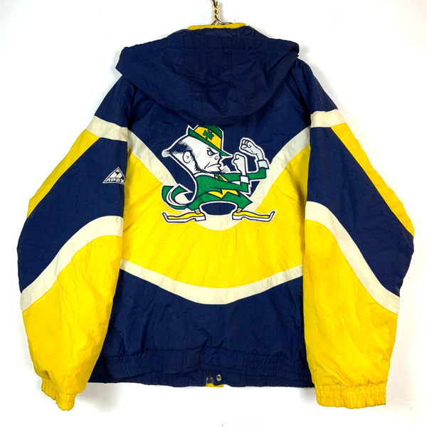 Vintage Notre Dame Apex One Puffer Jacket Large Blue Hooded Full Zip Ncaa