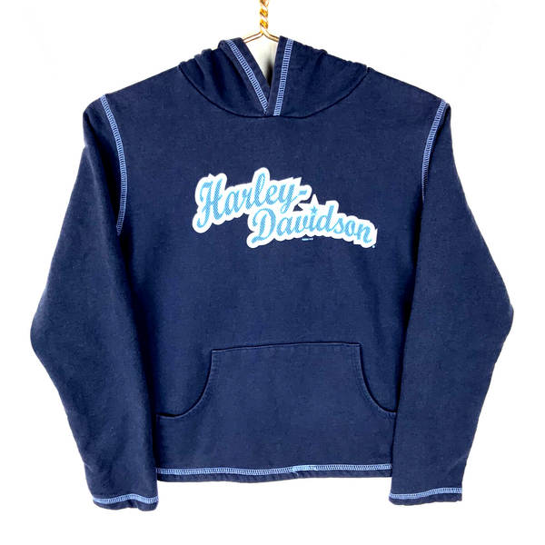 Vintage Harley Davidson Women's Sweatshirt Hoodie Small Blue Y2K