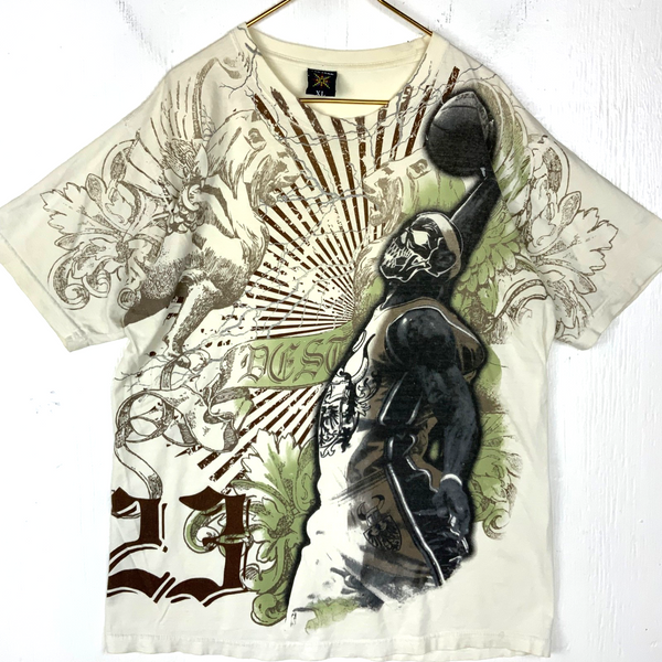 Y2K Lebron James T-Shirt XL White Tee Tree Grunge All Over Print Basketball