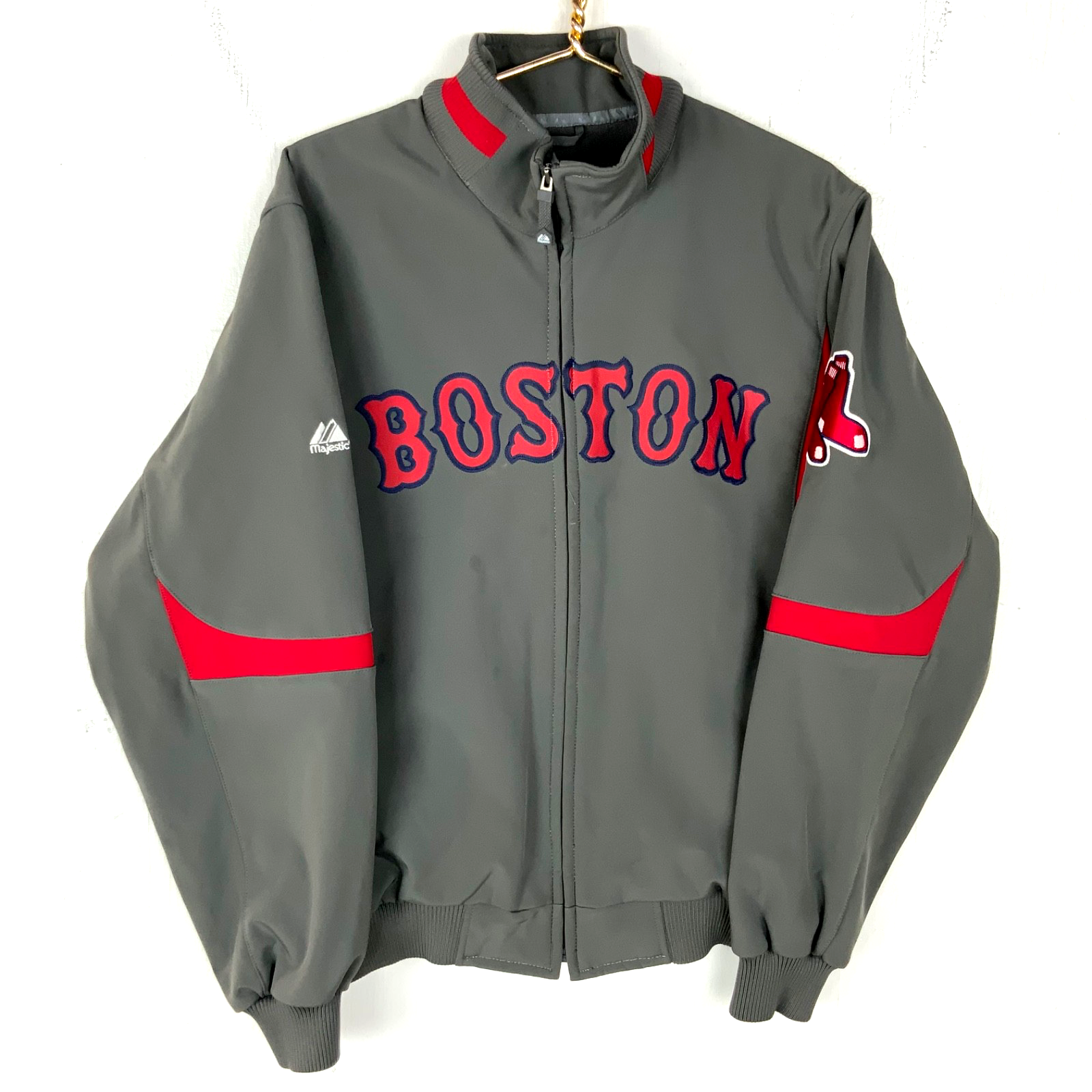 Boston Red Sox Majestic Dugout Jacket Medium Full Zip Gray Mlb
