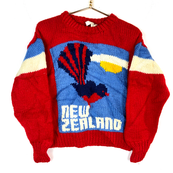 Vintage 1990s Grandma Wool Knit Sweater Women’s XS Red Crewneck