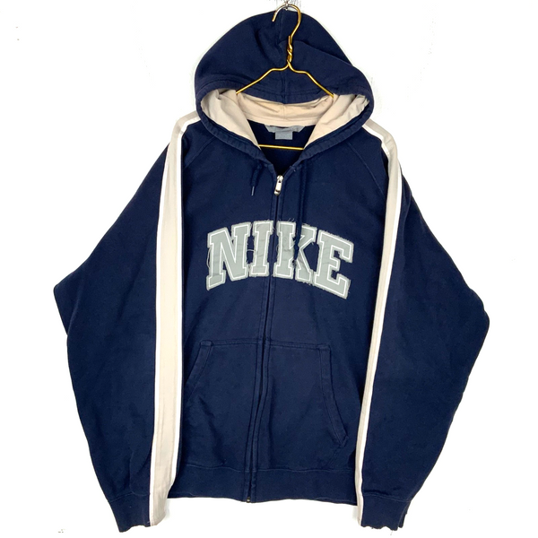 Vintage Nike Sweatshirt Hoodie Size 2XL Blue Full Zip Spelled Out Embroidered