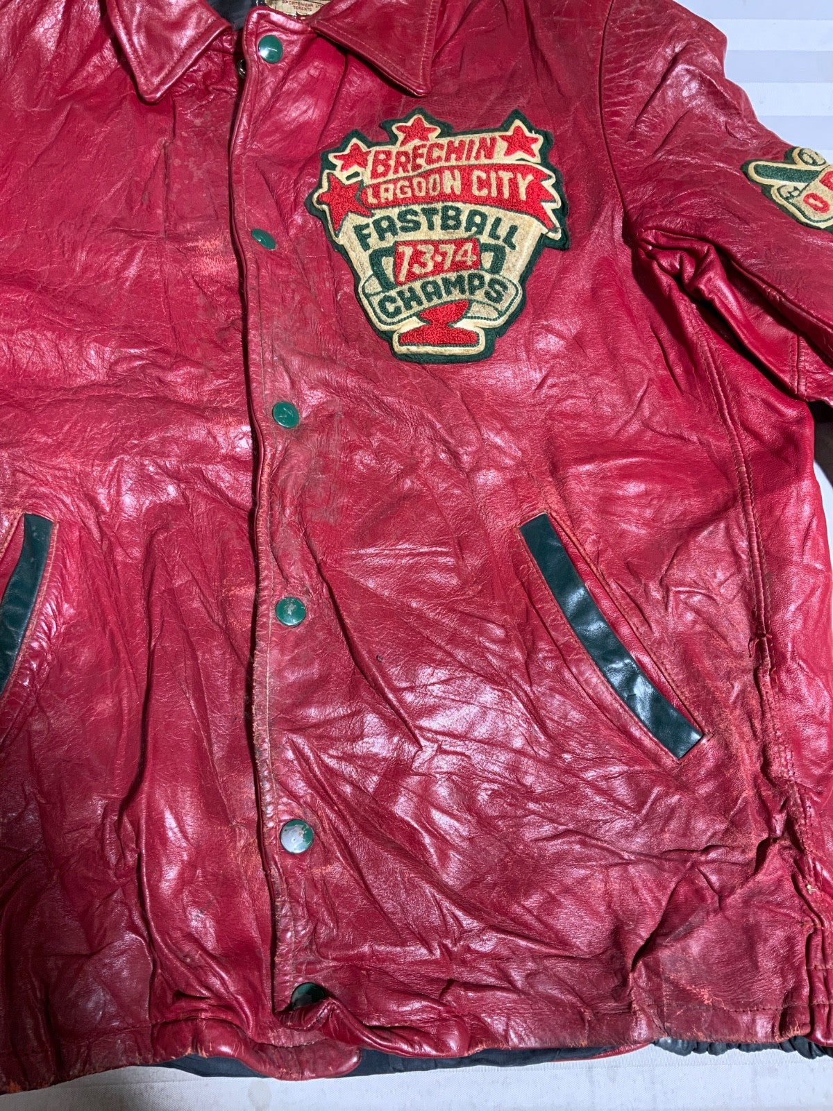Vintage 1970s Leather Varsity Letterman Jacket Large Red Made In Canada