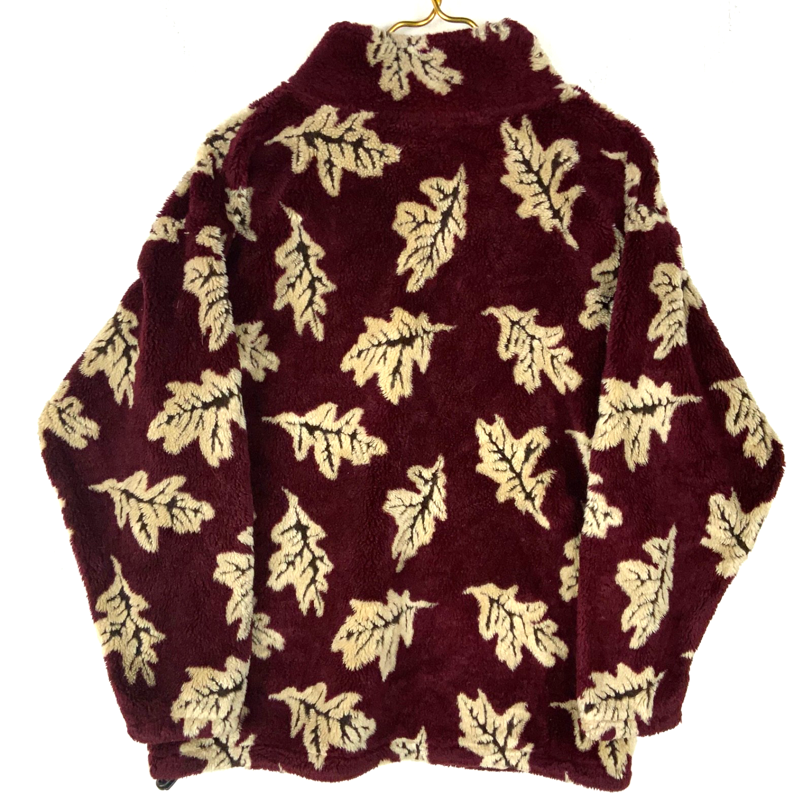 Vintage Black Mountain Fleece Sweater Jacket Small Full Zip All Over Print Leafs