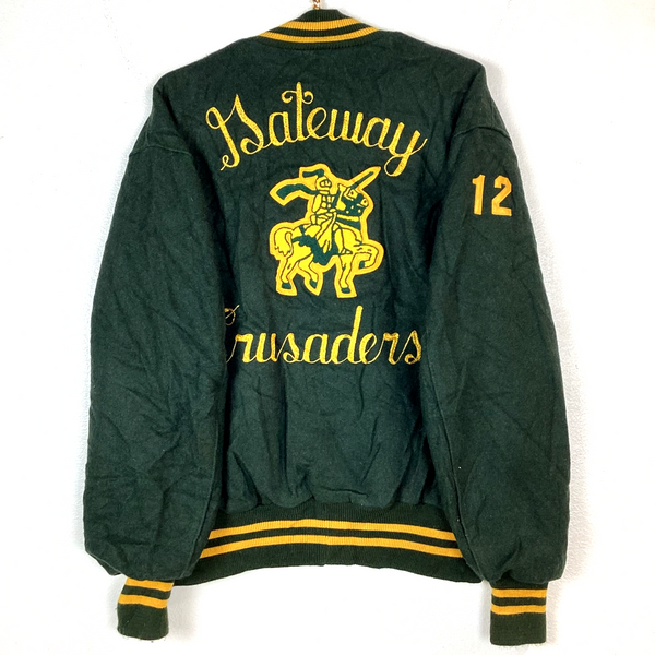 Vintage Delong Wool Varsity Jacket Xl Green 90s Made Usa Gateway Crausaders