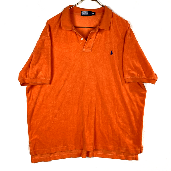 Vintage Polo Ralph Lauren Polo Collar Shirt 2XL Orange Short Sleeve Terry Cloth