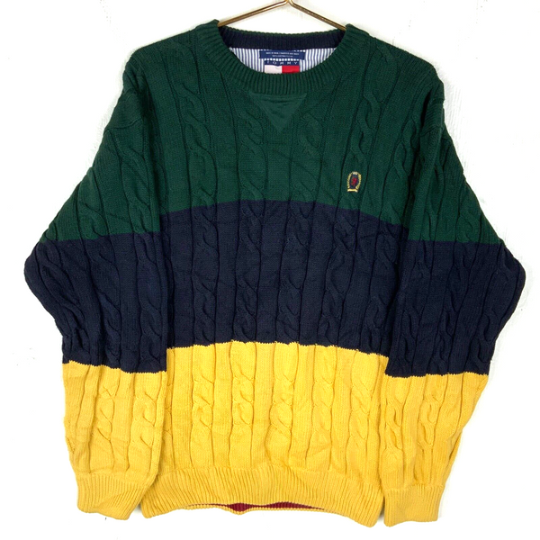 Vintage Tommy Hilfiger Cable Knit Sweater Size Large Multicolor Striped 90s