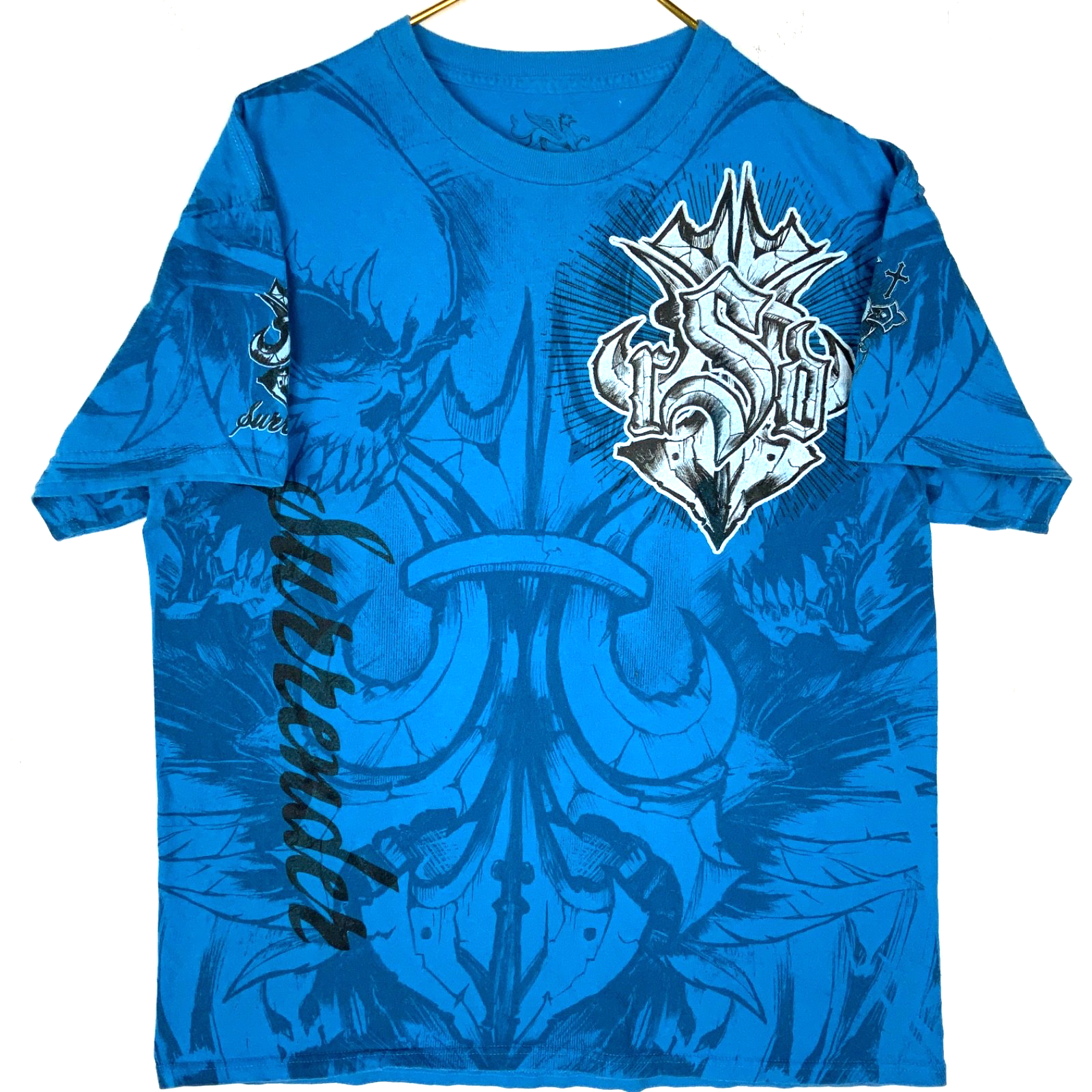 Y2K Chemistry T-Shirt Large Blue Grunge All Over Print Big Logo Surrender