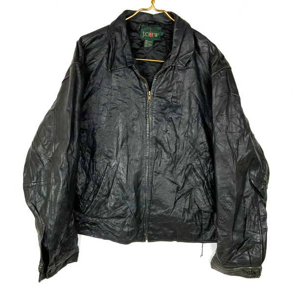 Vintage J.Crew Leather Bomber Jacket Large Black Full Zip Lined