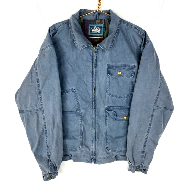 Vintage Woolrich Denim Jean Jacket Large Blue Full Zip Blanket Lined 90s Usa