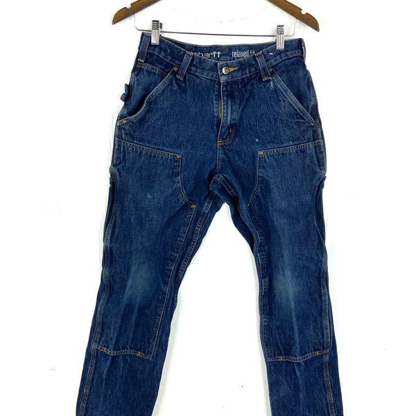 Carhartt Double Knee Dungaree Canvas Workwear Pants Size 30x30 Blue Relaxed Fit
