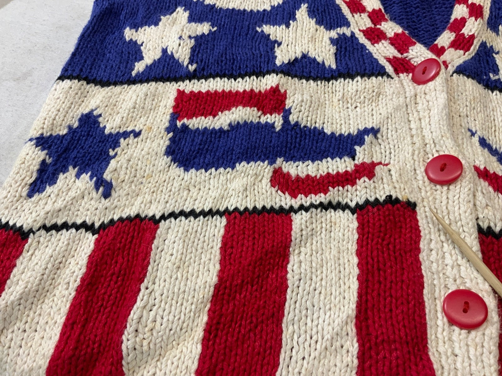 Vintage 1990s Grandpa Hand Knit Sweater Medium White Cardigan Election