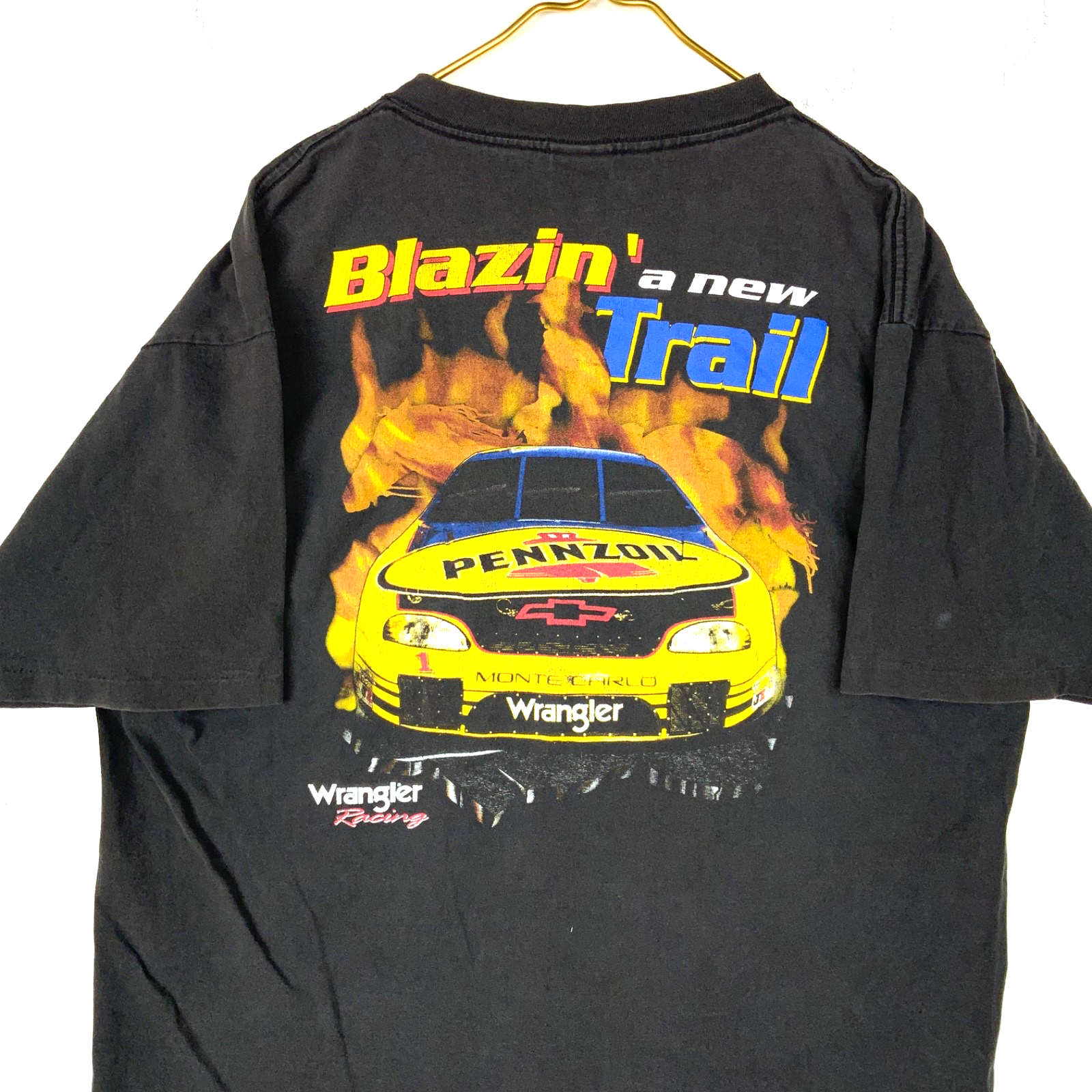 Vintage Nascar Wrangler Racing T-Shirt XL Black Made Usa Blazing A New Trail 90s