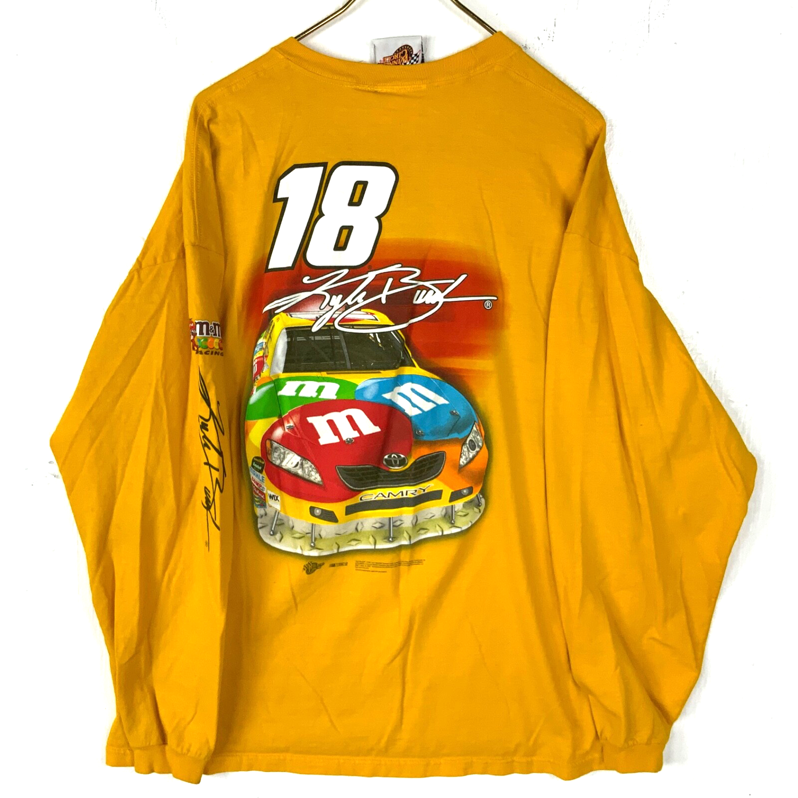Y2K Nascar T-shirt 2XL Yellow Long Sleeve Joe Gibbs Racing M&m Kyle Busch