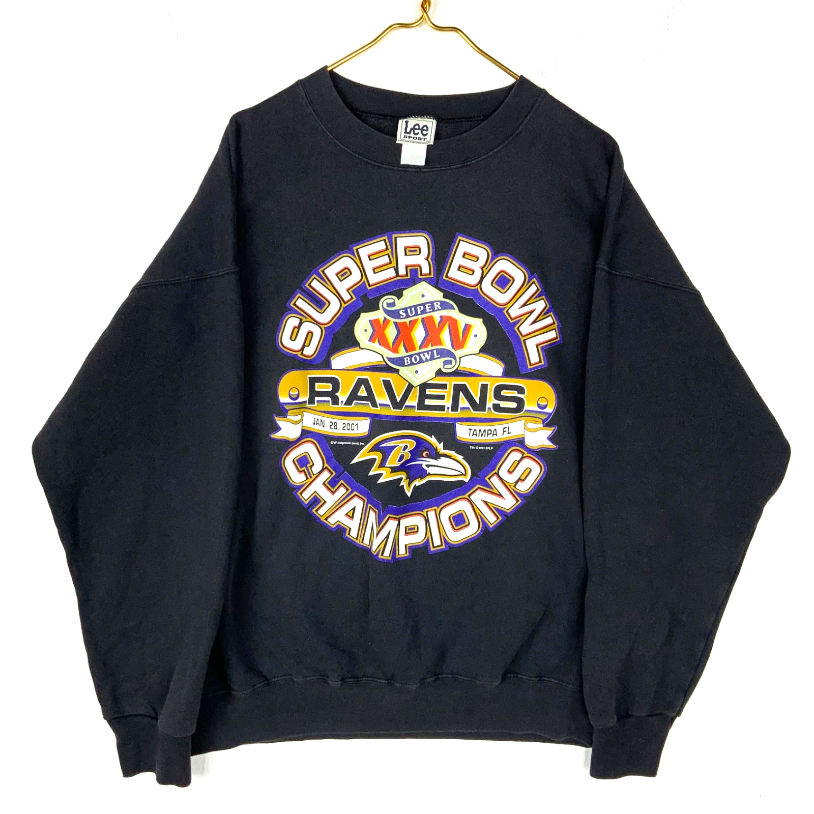 Vintage Baltimore Ravens Lee Sweatshirt XL Black 2001 Nfl Super Bowl Xxxv Champs