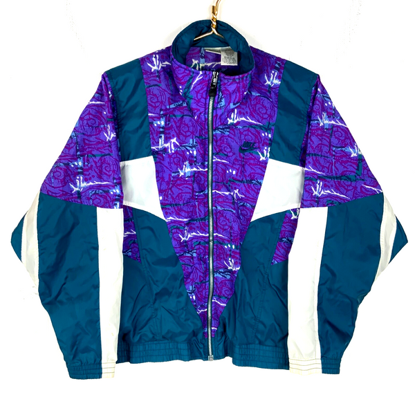 Vintage Nike Windbreaker Jacket Women's Medium Blue Full Zip Colorblock 90s
