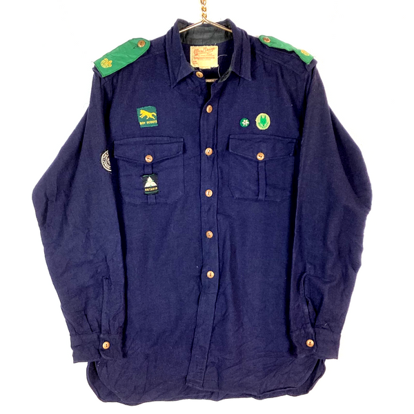 Vintage 1960s Ontario Boy Scout's Wool Shirt Size Large Blue Long Sleeve