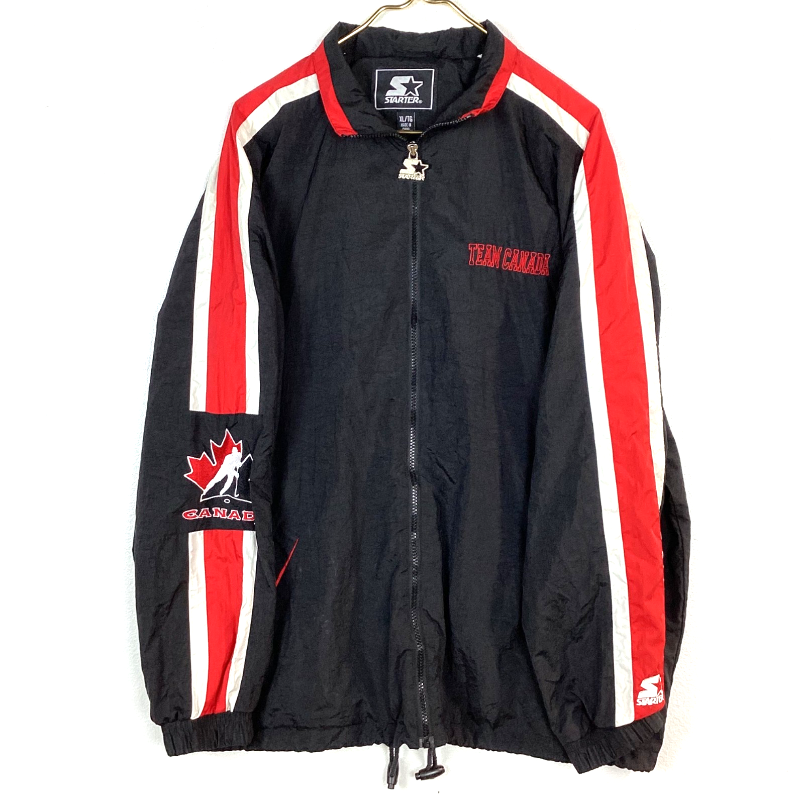 Starter Team Canada Hockey Windbreaker Jacket Size XL Black Full ZIp