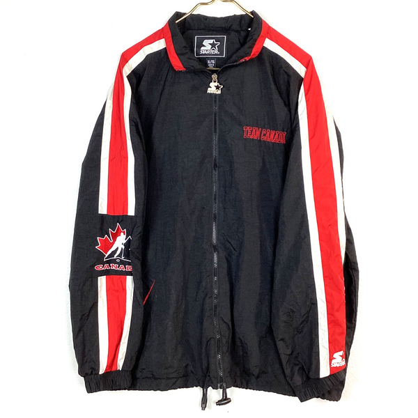 Starter Team Canada Hockey Windbreaker Jacket Size XL Black Full ZIp