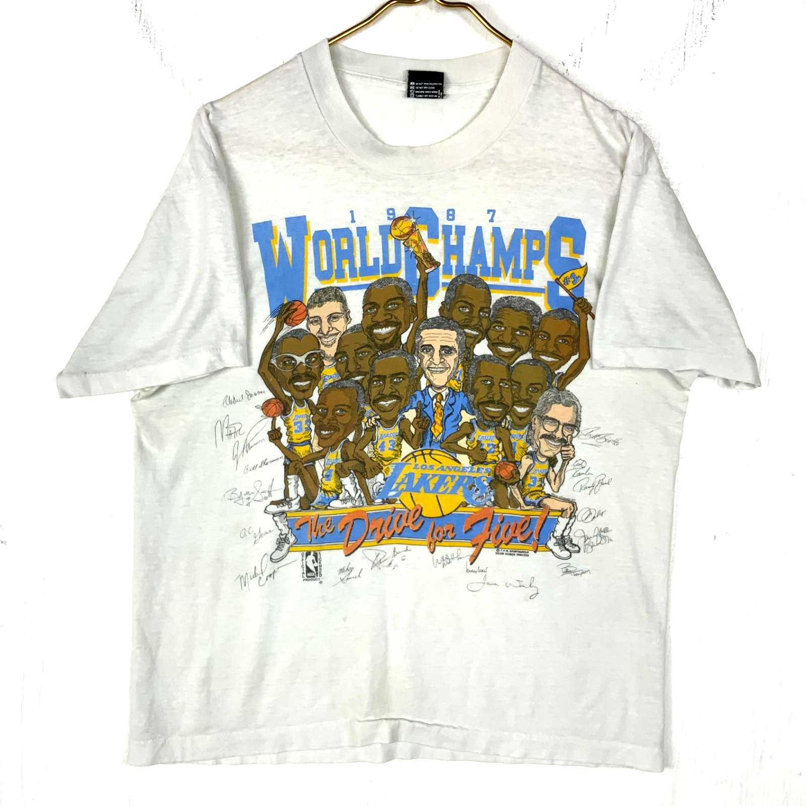 Vintage Los Angeles Lakers Caricature T-Shirt Large White 1987 Nba Champs 80s