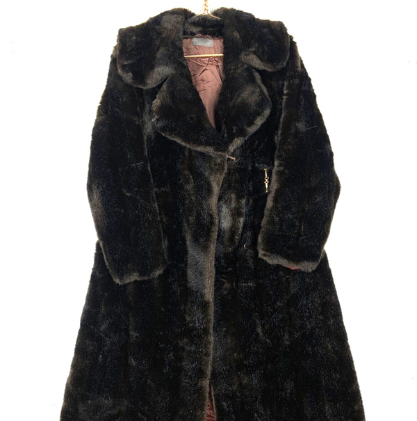 Vintage Tissavel Of France Women's Faux Fur Pea Coat Jacket Size Medium Brown