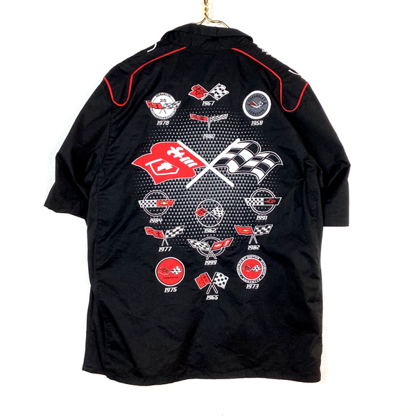 Vintage JH Design Corvette Racing Pit Crew Shirt Size Large Black Short Sleeve