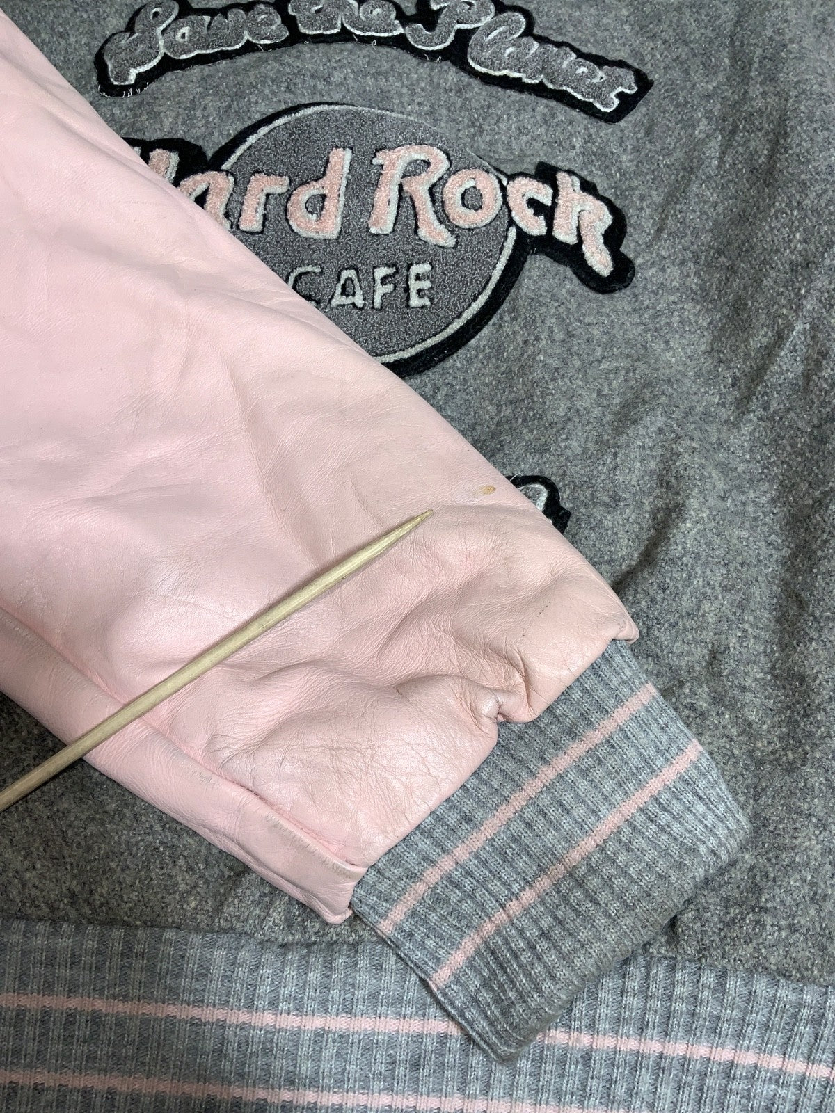 Vintage Hard Rock Cafe Wool Leather Bomber Jacket Medium Gray Snap Button 90s